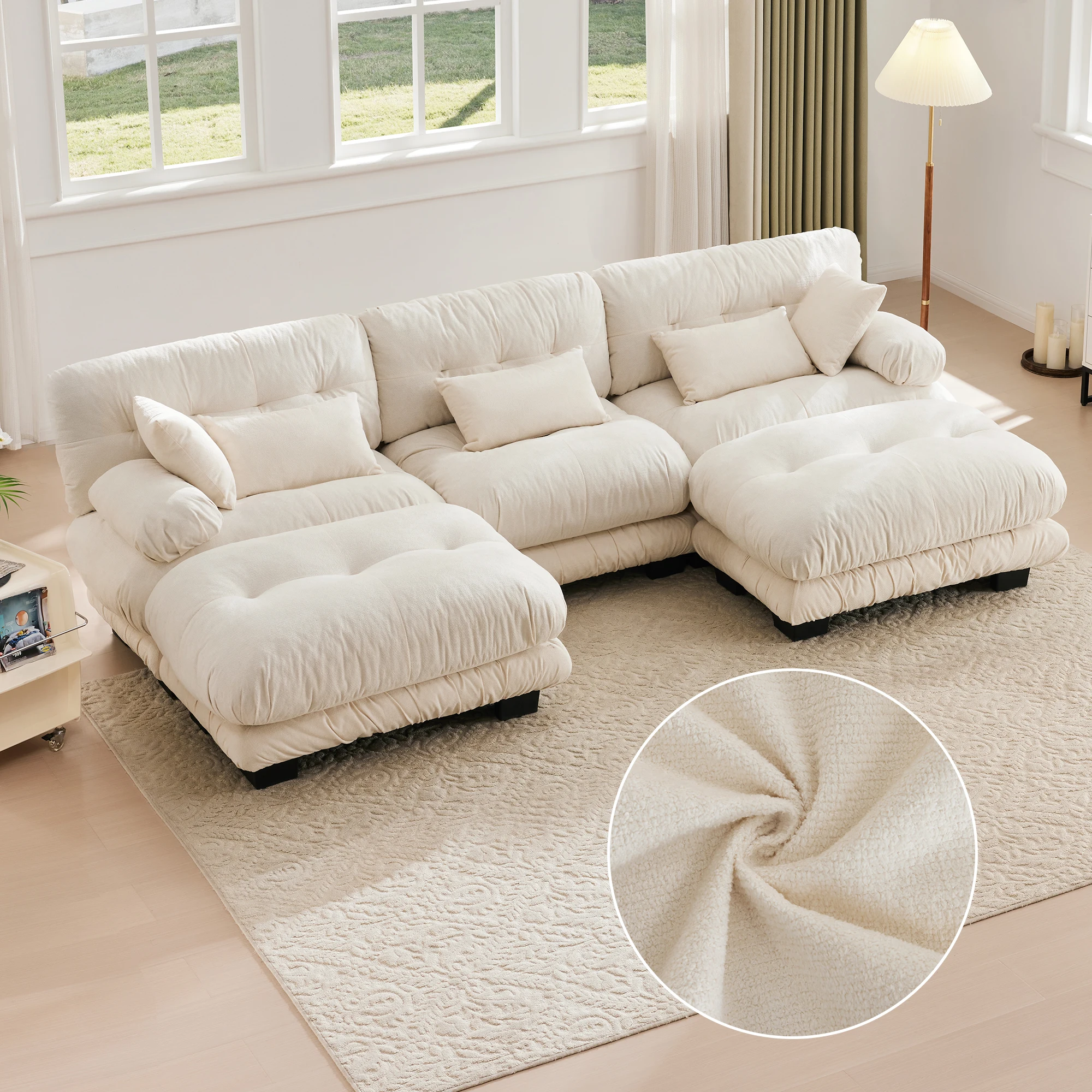 Modulares Sofa, bequemes Ecksofa, extra große Sitzgelegenheiten, Samtstoff, 5-Sitzer-Wolkensofa, 100 % Memory-Schaum