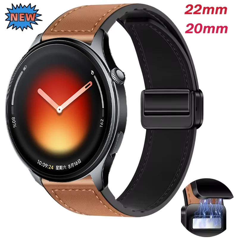 20mm 22mm Neues Silikon+Leder-Armband für Xiaomi Watch 5 S4/3/2/1 Magnetband für Amazfit Active Max OPPO Watch S/X/X2 Armband Image