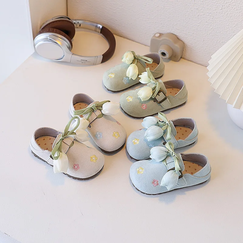 Frühling Herbst Süße Mädchen Bestickte Flache Schuhe Elegante Neue Kinder Mode Prinzessin Kleid Schuhe Kausalen Kinder Leder Schuhe