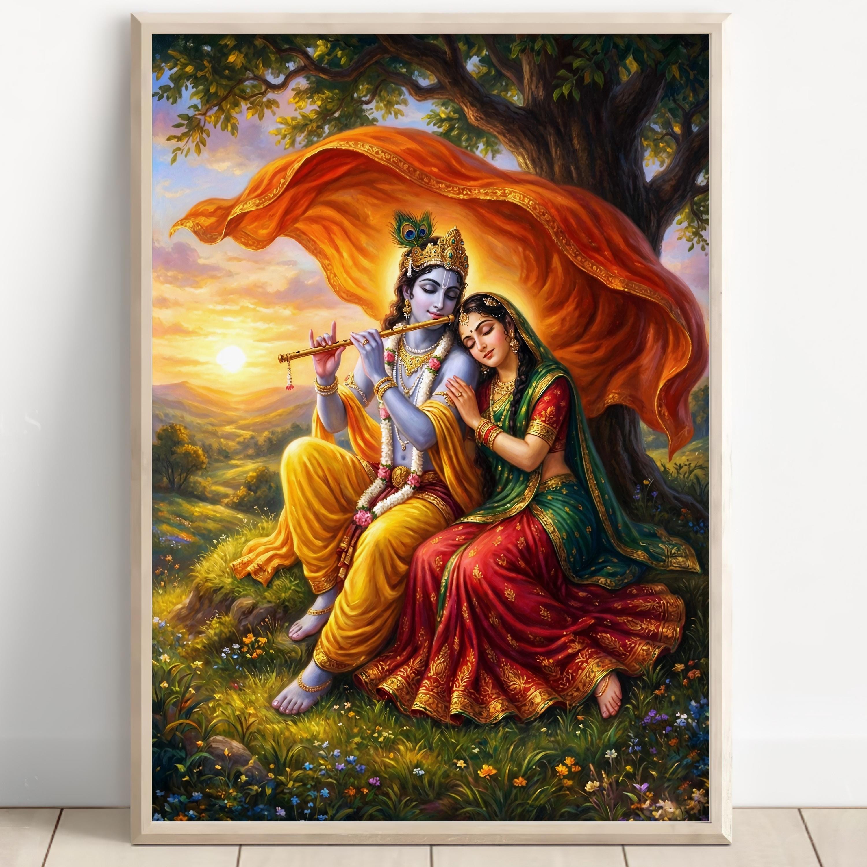 Krishna Art, Krishna e Radha, Radha Krishna, Dipinto di Krishna, Dio indù, Arte murale di Dio indù, Dio indiano, Stampa digitale di Krishna