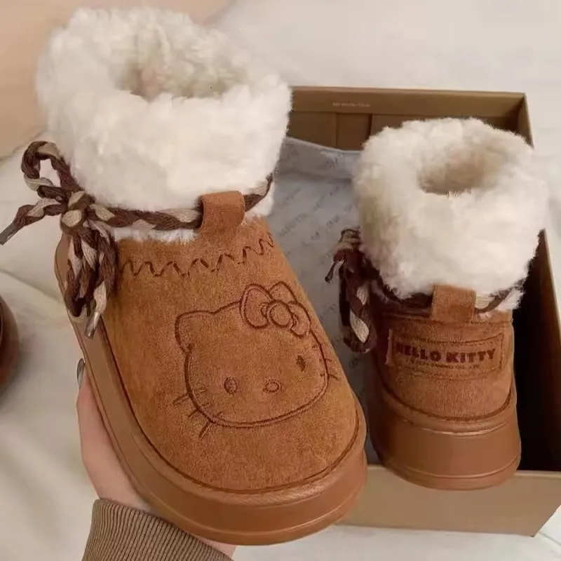 Sanrio Hello Kitty Schneestiefel Anime Sanrio Damen Y2k Schneestiefel Niedliche Warme Baumwollschuhe Kawaii Winter Rutschfeste Kurze Stiefel Geschenk