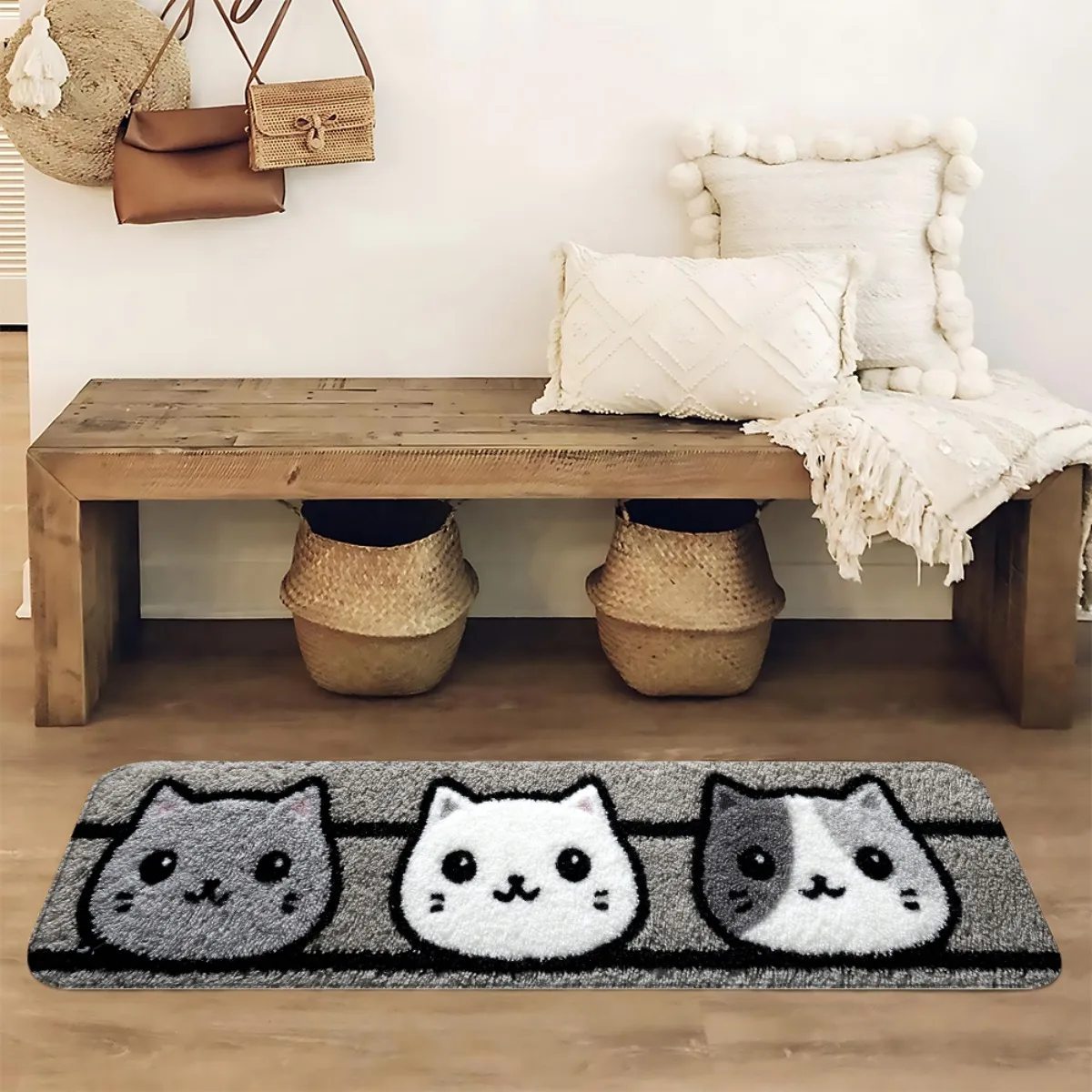 VIKAMA Niedlicher Kätzchen-Teppich, Cartoon-Küchenteppich, Fußmatte, Willkommensmatte, Teppich für Schlafzimmer, Teppich für Wohnzimmer, Badezimmermatte, Heimdekoration Image