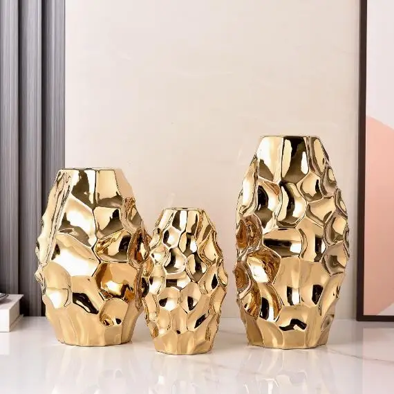 Nordic goldene keramik vase moderne hause dekoration ornamente arbeitsplatte vase kreative wohnzimmer blume anordnung vase Ins Image