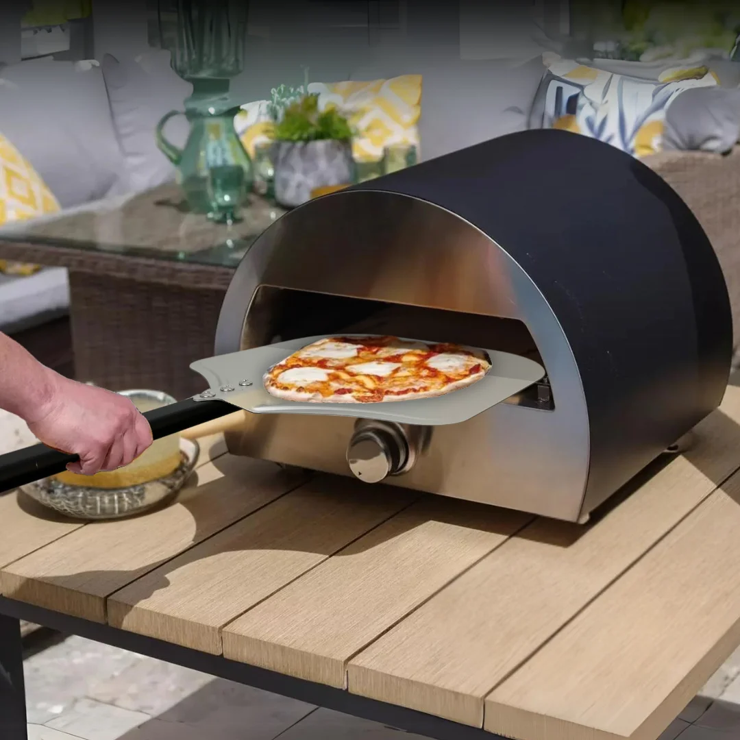 12-Zoll-Pizza-Schälen, drehendes Paddel, kurzer Griff, Schaufel, Küchenutensilien, Aluminium, Apfelform, Pizzawender, antihaftbeschichtete Backwerkzeuge Image