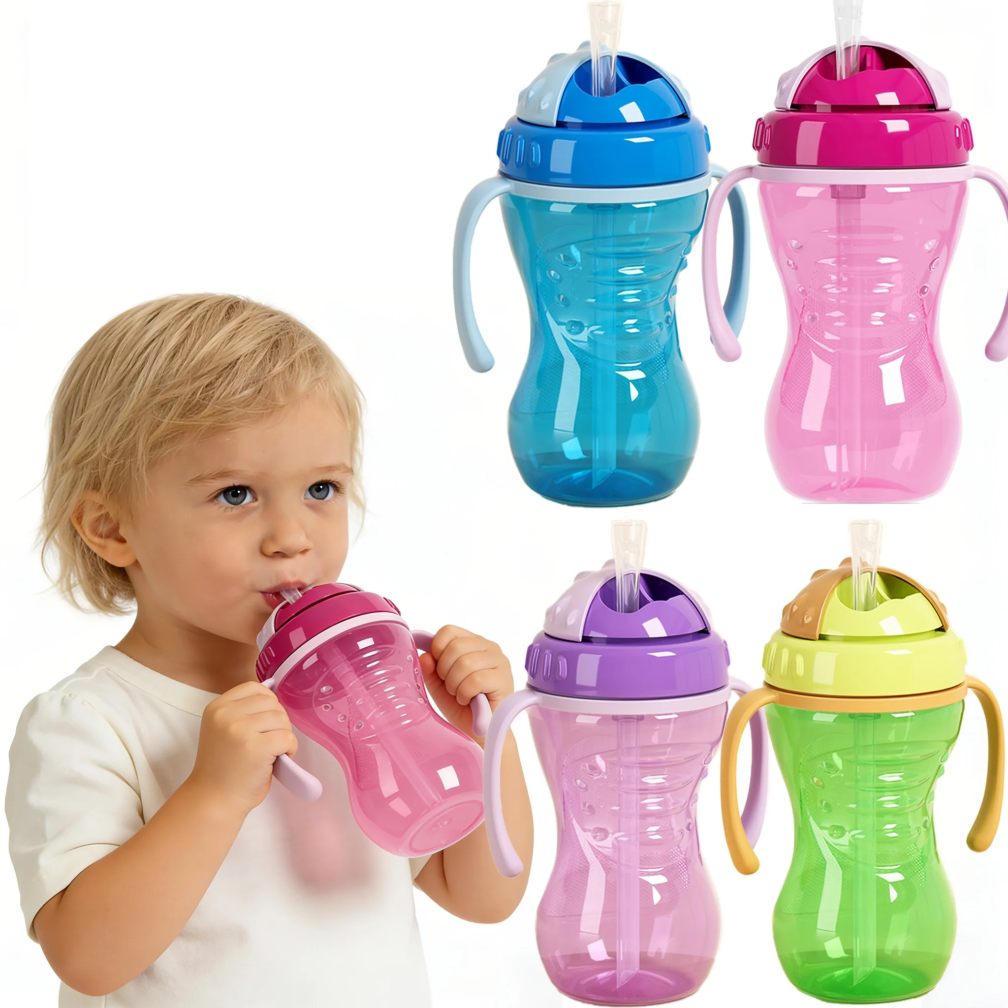 300ML Auslaufsicherer Baby-Trinkbecher mit Griff, Einfach zu Greifende Trinkflasche, Auslaufsicherer Lern-Trinkbecher Image