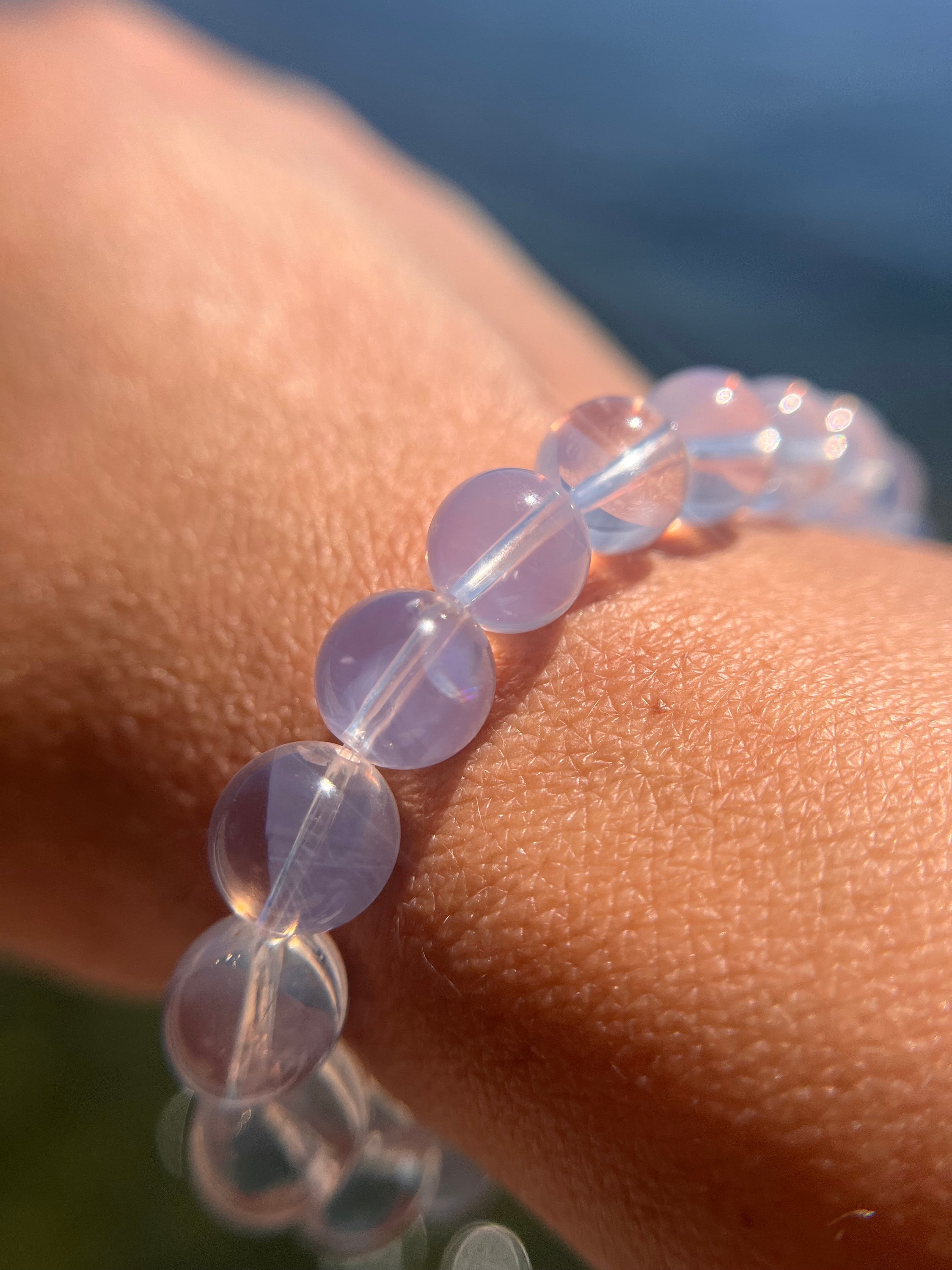 Braccialetto in quarzo lunare lavanda lattea di altissima qualità, perline da 10 mm, 9,5 mm, 9 mm, 8 mm, 7,5 mm o 7 mm