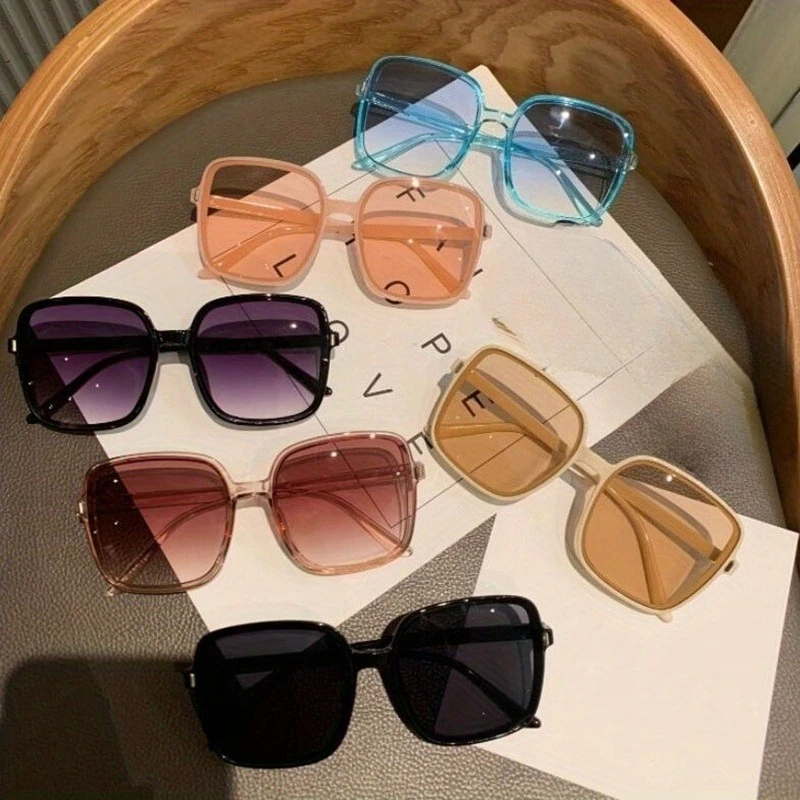6 Stück neue Retro-Sonnenbrillen in Übergröße für Damen, modische Damenbrillen mit Farbverlauf Image