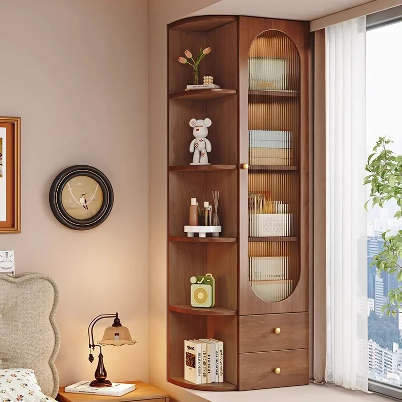 Bücherregal aus Massivholz: einfacher, moderner Balkon, Bücherregal-Aufbewahrungsschrank, Fensterbank-Eckschrank, Aufbewahrungsschrank am Fenster Image