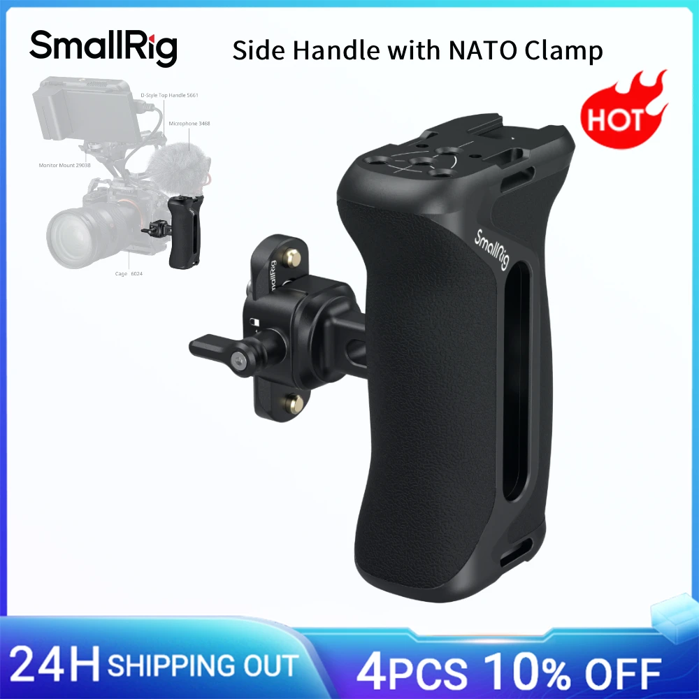 SmallRig Seitengriff mit NATO-Klemme, Aluminium Links- & Rechtsgriff, verstellbar für 36mm Kamerakäfige, mit Cold Shoe für Sony -5952 Image
