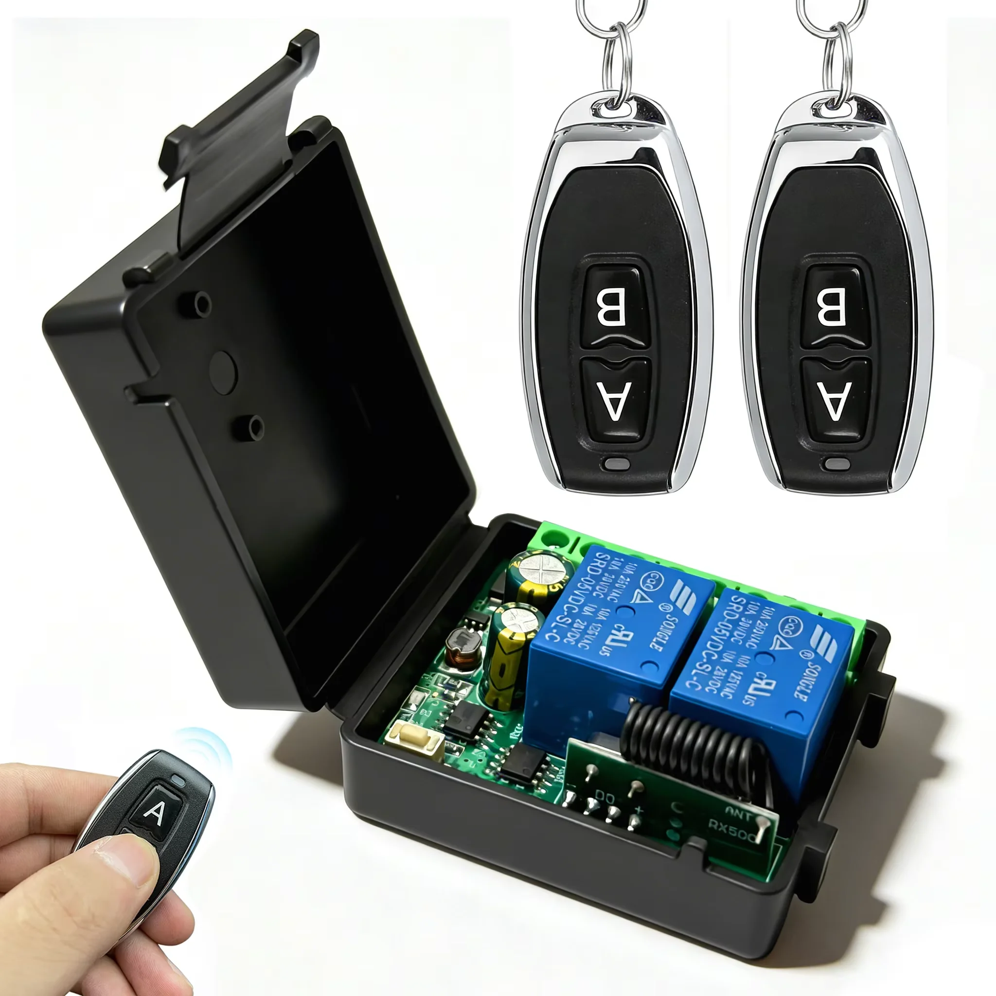 433 MHz Universal Wireless Fernbedienung Schalter 6-30 V 85-250 V 10A Relais 2CH Empfänger Modul für Garage Tür Vorhang LED Motor et Image