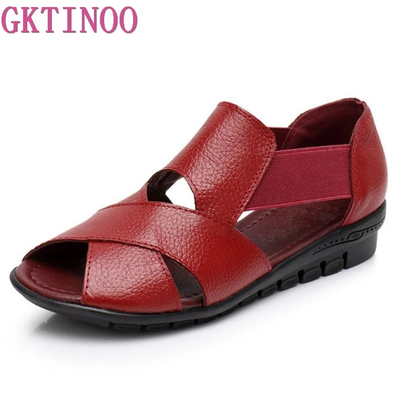GKTINOO 2025, Sommer Gladiator Rom Casual Sandalen Frauen Schuhe Sandalia Feminina Echtes Leder Keilabsatz Komfort Sandalen