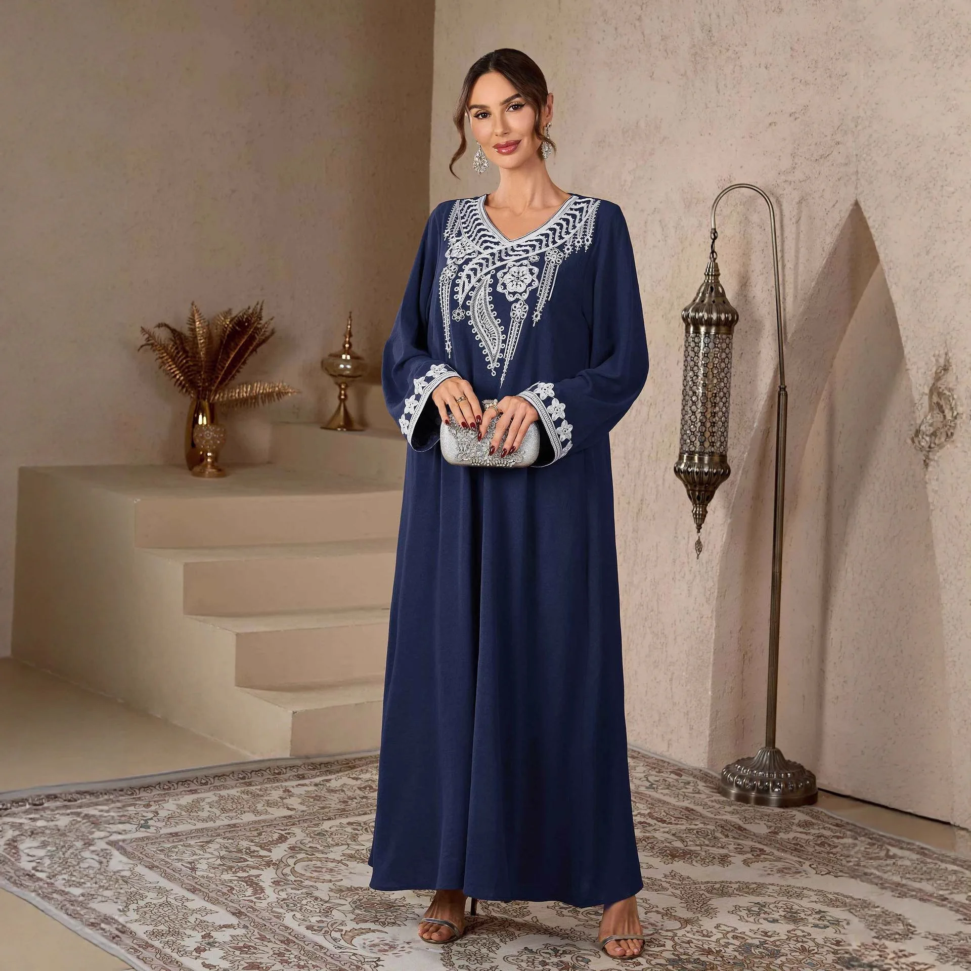 Eid-Kleid Abaya Damen Partykleider Muslimische Jalabiya Stickerei Ramadan Vestidos Marokko Dubai Abayas Islam Arabisches Langes Gewand Kaftan Image