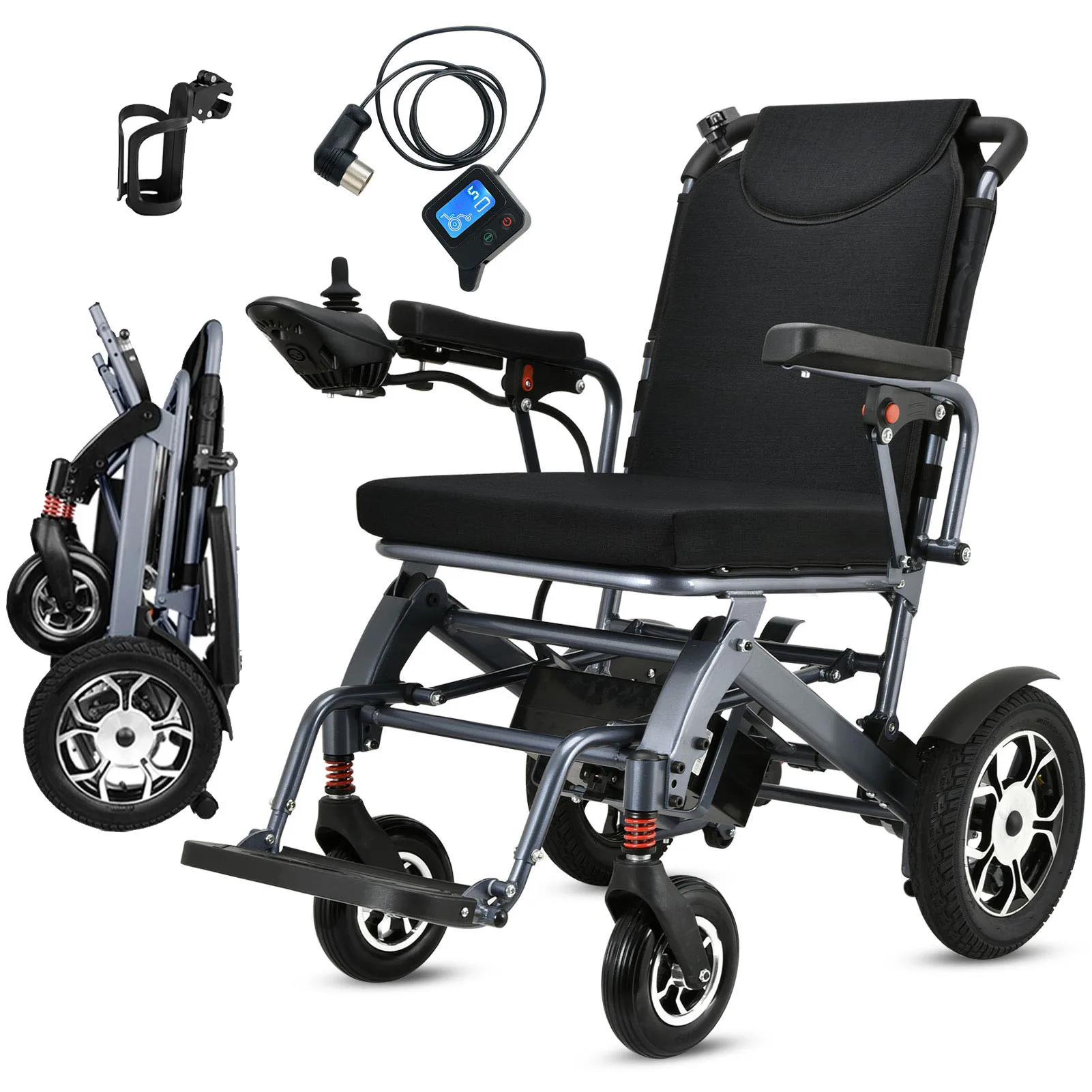 Wisging H900B Leichter Elektrischer Rollstuhl, Blauer Faltbarer Rohlstuhl Elektrisch, 12 Ah Akku, 500W Motor, 24 km Reichweite Image