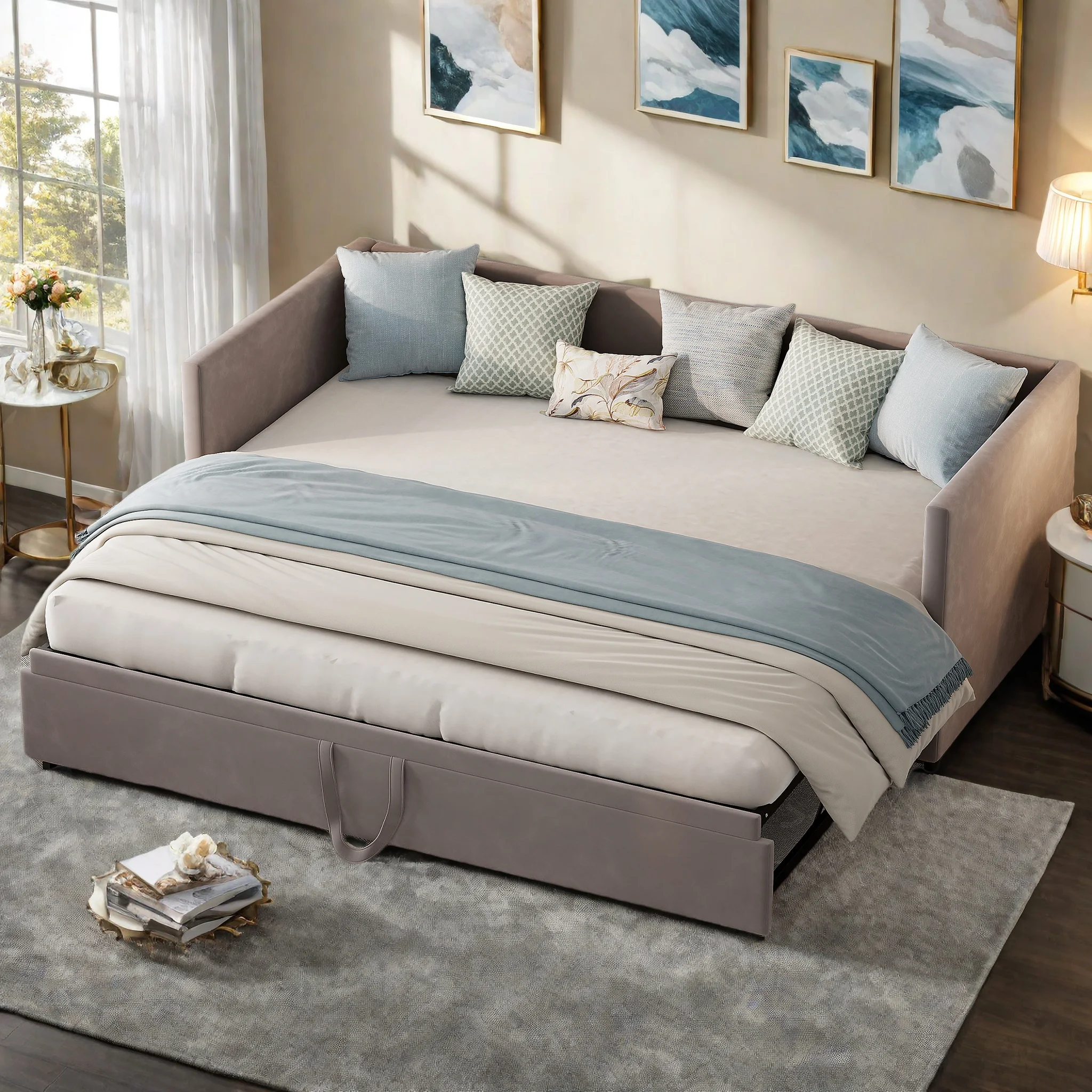 Rosahqnda DayBed Ausziehbares Schlafsofa 90/180X200 cm, Schlafsofa mit Lattenrost, Ausziehbares Schlafsofa, Schlafsofa