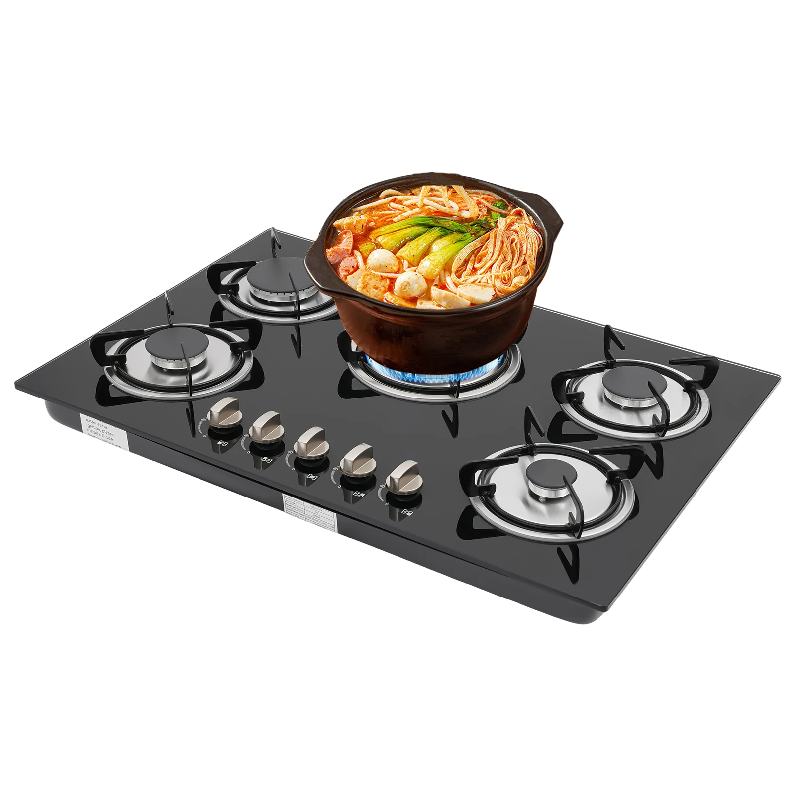 5-Flammen Einbau-Gaskochfeld Glas-Kochfeld Gaskocher Erdgas Propangas Kochplatten, Batteriezündung, Automatische Abschaltung 770 Image