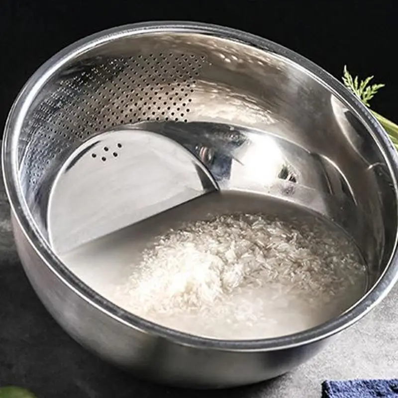 Obstwaschschüssel mit Sieb, schrägem Boden, Edelstahl-Sieb, Sieb, multifunktionale Siebe zum Ablassen von Nudeln