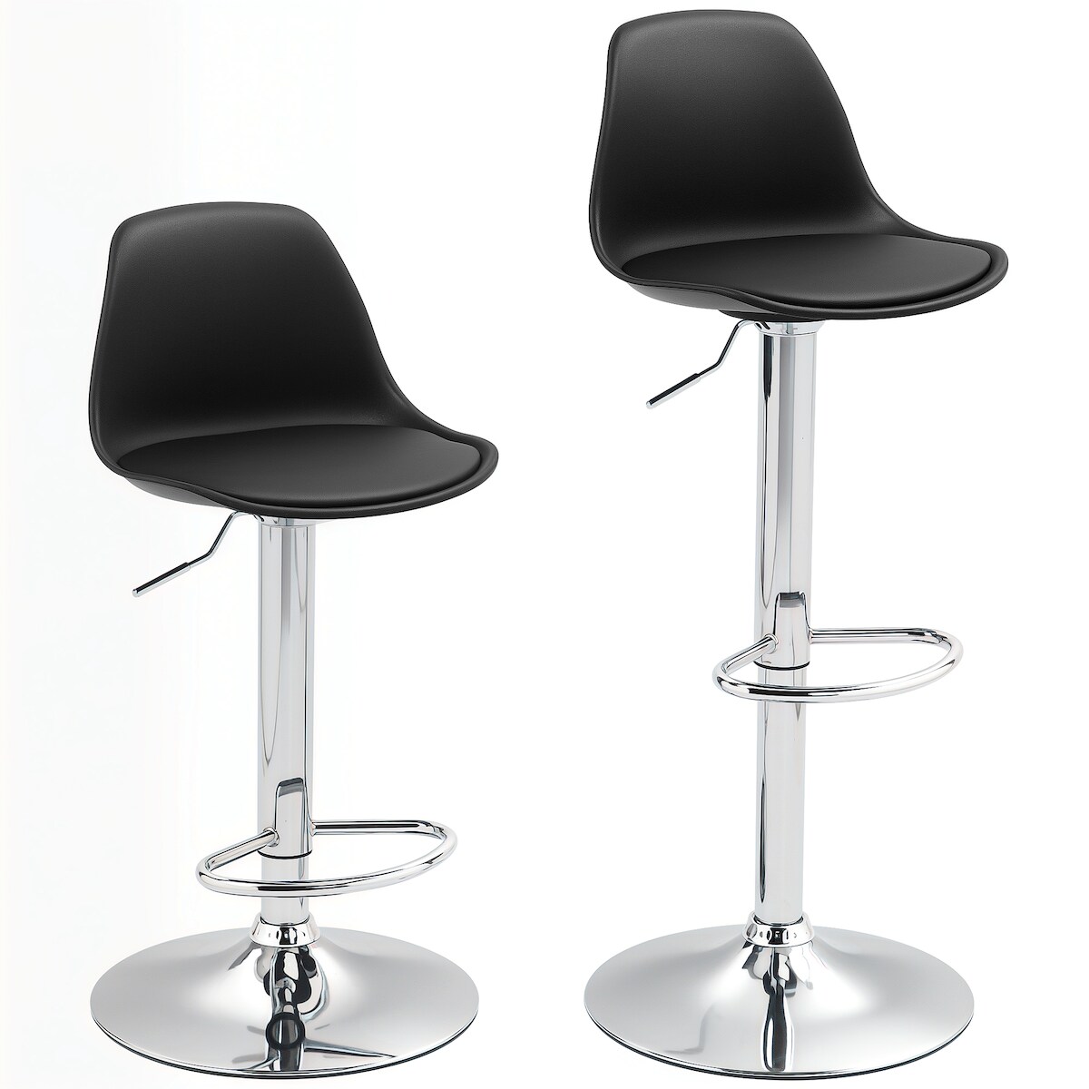 OKWISH Barhocker 2er Set höhenverstellbar drehbar mit Lehne und Fußstütze Kunstleder Schwarz 104x34x38 cm Stahlgestell Image