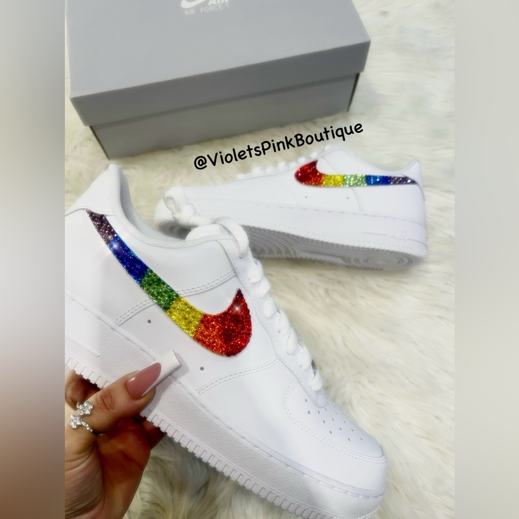 Nike Shoes | Custom Rainbow Nike Swarovski Crystal Nike Air Force 1 With Bling Shoe | Color: White | Size: Various