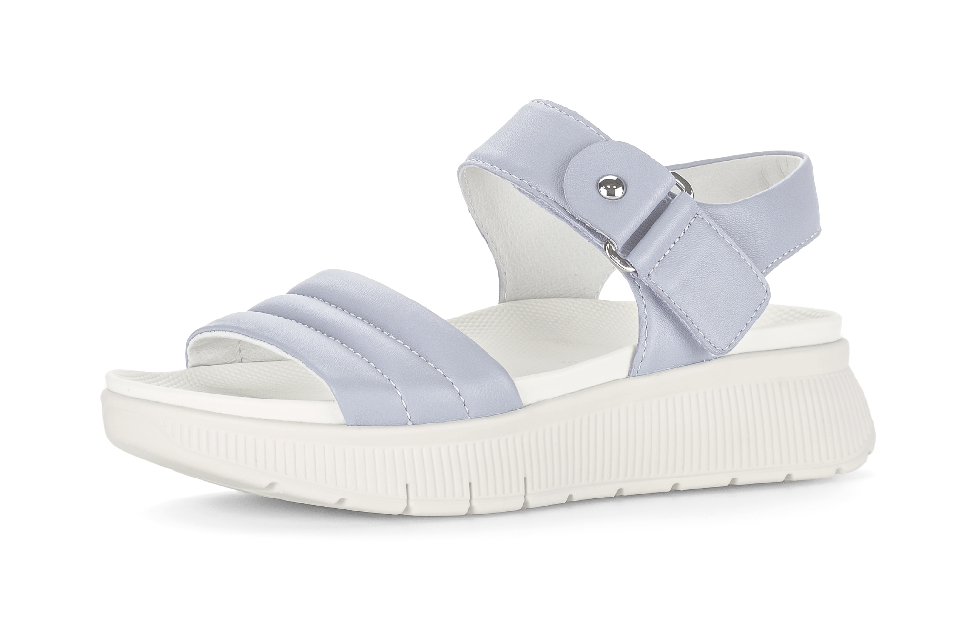 Riemchensandale GABOR, Damen, Gr. 42, hellblau, Glattleder, Schuhe Riemchensandale, Plateau, Sandalette mit Ziernähten und Niete