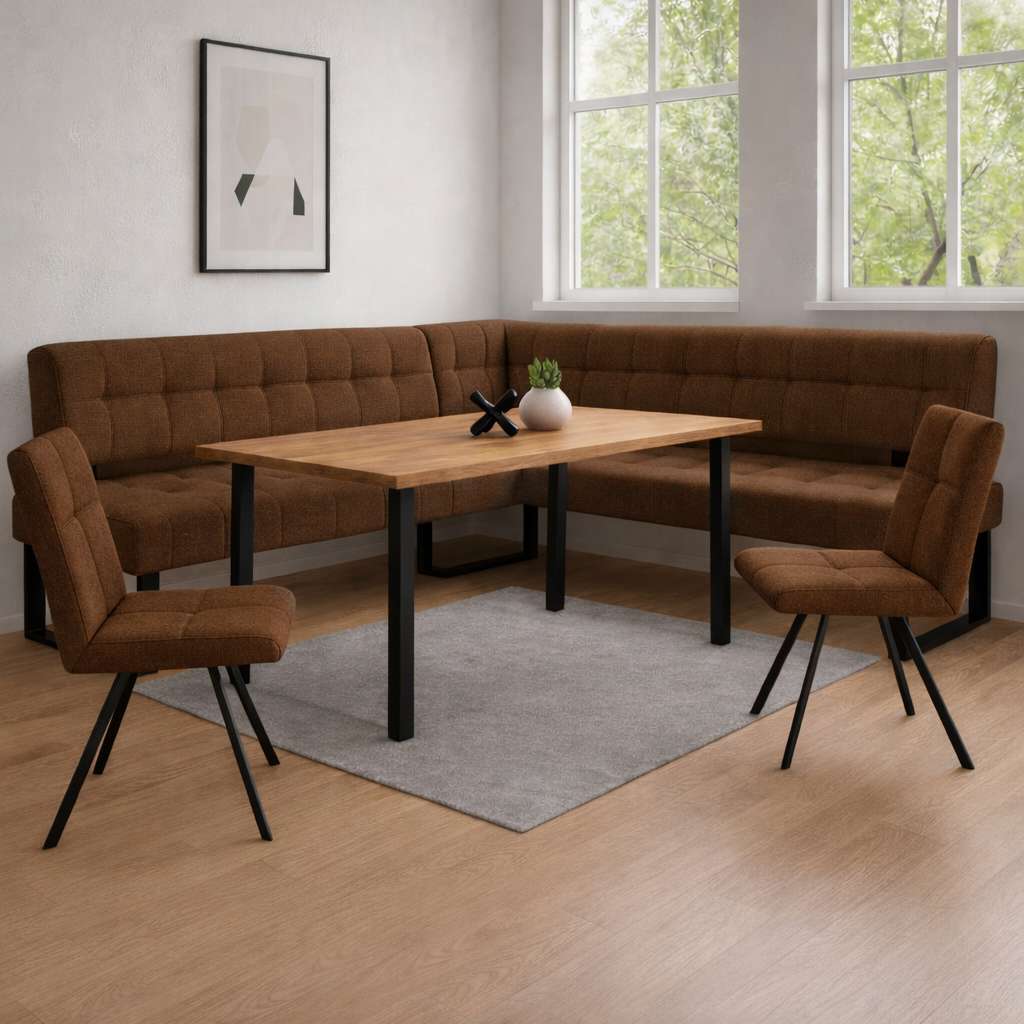 Eckbankgruppe HOME AFFAIRE "Mia Essecke, Sitzgruppe, Eckbankgruppe, Küchenbankgruppe", terra, terra, schwarz, B:207cm H:61cm T:167cm, Holzwerkstoff, Massivholz, Metall, Polyester, Sitzmöbel-Sets, Eckbankgruppe, Eckbank mit Wellenfederung; Tisch in...
