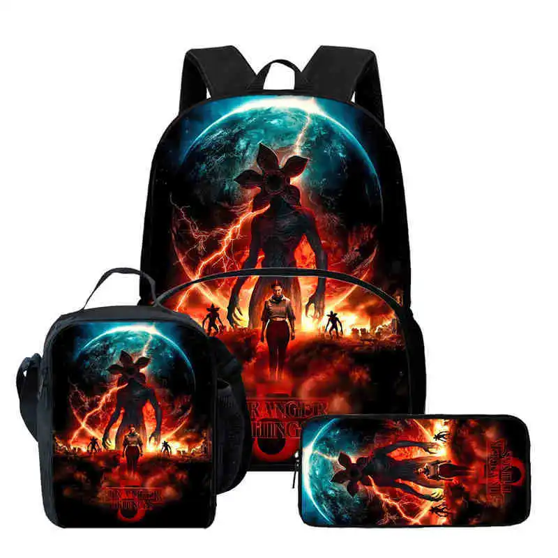 Stranger Things 5 – sac à dos d'école pour enfants, mignon, style Anime, avec sacs à lunch, sacs à crayons, sacs d'école pour garçons et filles, meilleur cadeau