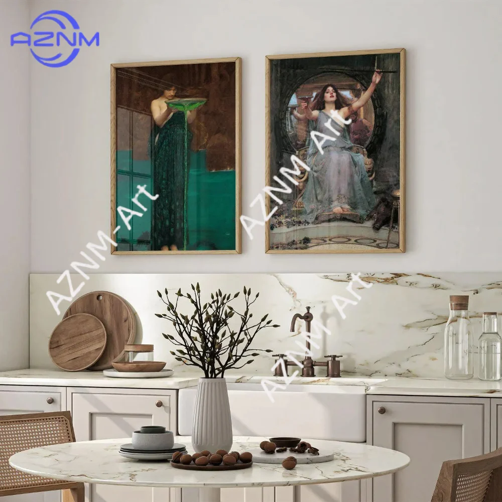 1/2 Stück John William Waterhouse Drucke, Circe-Poster, Gothic-Frauen-Wandkunst, Hexendekoration, magische Zauber-Geschenke Image