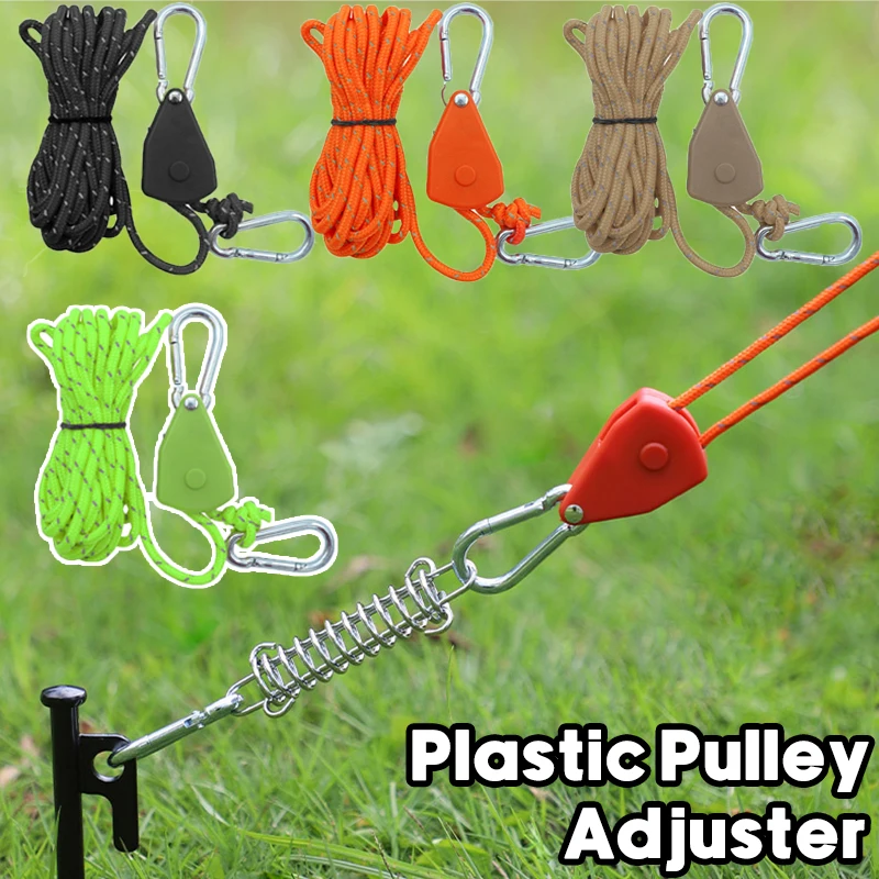 Zeltseilversteller mit Riemenscheibe, robuster Stahlhaken, 4 mm reflektierende Abspannleine, winddichtes Camping-Schnurschloss für Baldachin, Plane, Sonnenschirm Image