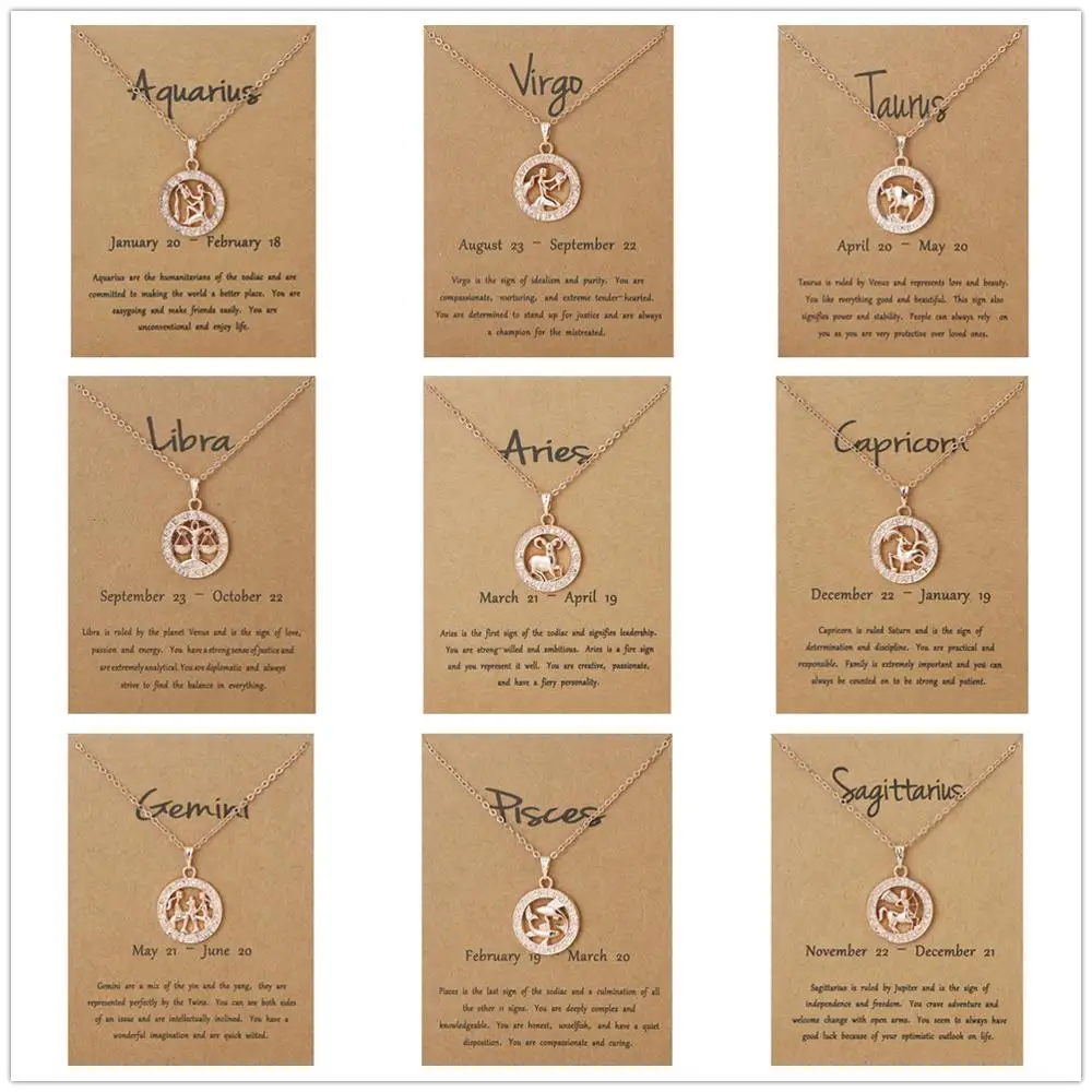 Neue 12-Sternzeichen-Halskette mit rundem Anhänger für Damen und Herren, Geburtstag, modische Konstellation, Schmuck, Geschenkkarte Image