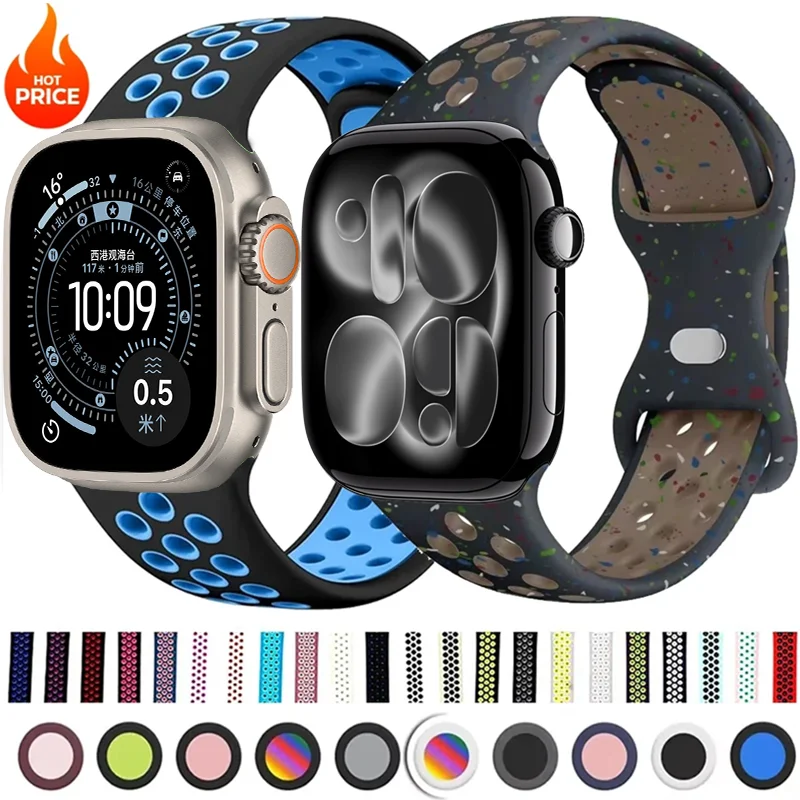 2025 Neues Silikonarmband für Apple Watch 11 10 9 8 7 46 mm 45 mm 42 mm 41 mm Ultra 2 49 mm Atmungsaktives Armband iWatch 6 5 4 SE 44/40 mm Image