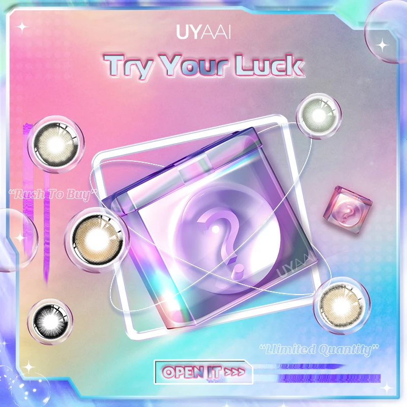 UYAAI Farbige Kontaktlinsen, zufällige Myopie-Kontaktlinsen, Farblinsen -0,75~ -8,00 Myopiegrad, zufällige Farbe, Lucky Box, Kosmetik, 2 Stück Image