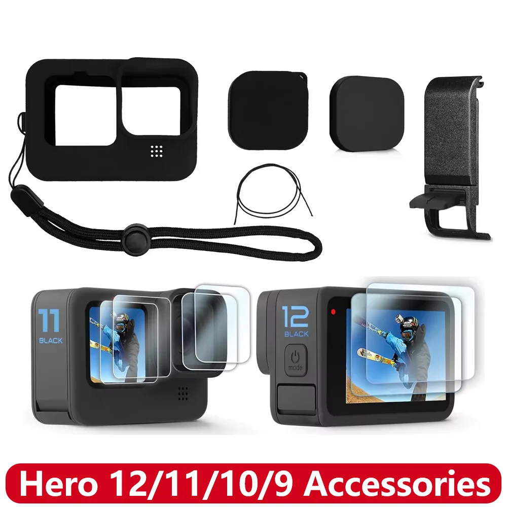 Hero 12 Silikonhülle, Batterie-Seitenabdeckung, Displayschutzfolien, Objektivdeckel für GoPro Hero 12 11 10 9 Action-Kamera-Zubehör Image
