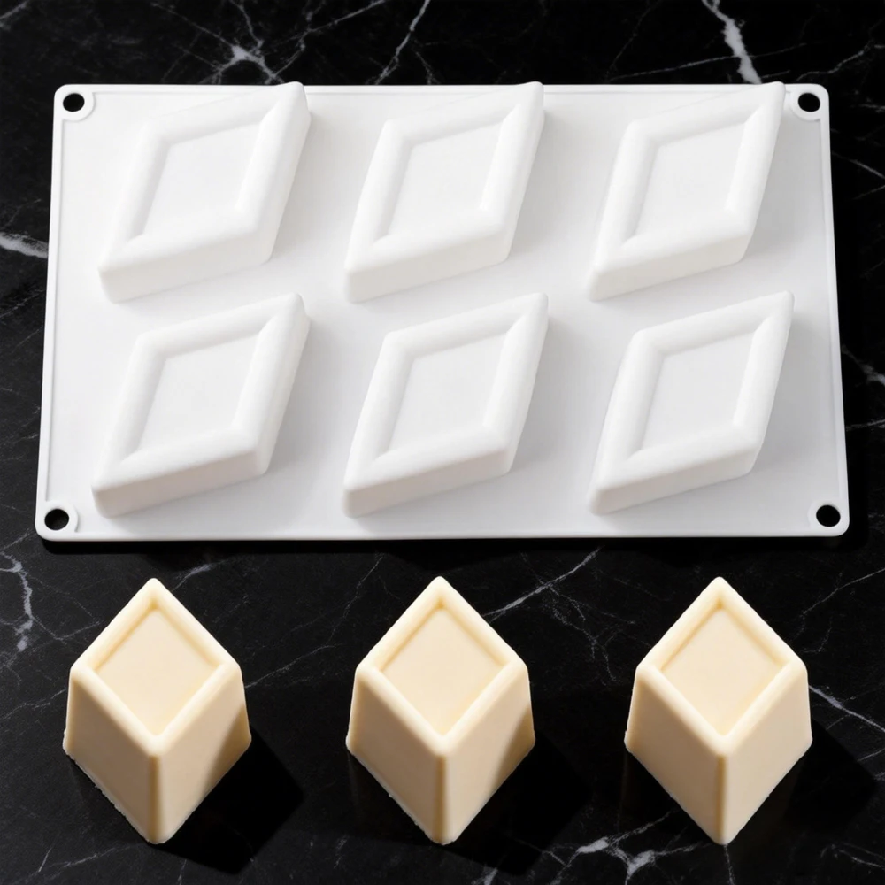 6-fach konkave Rhombus-Silikonform für Mousse-Kuchen, Schokolade, Gebäck und Desserts – Rhombus-Backform für französisches Gebäck Image