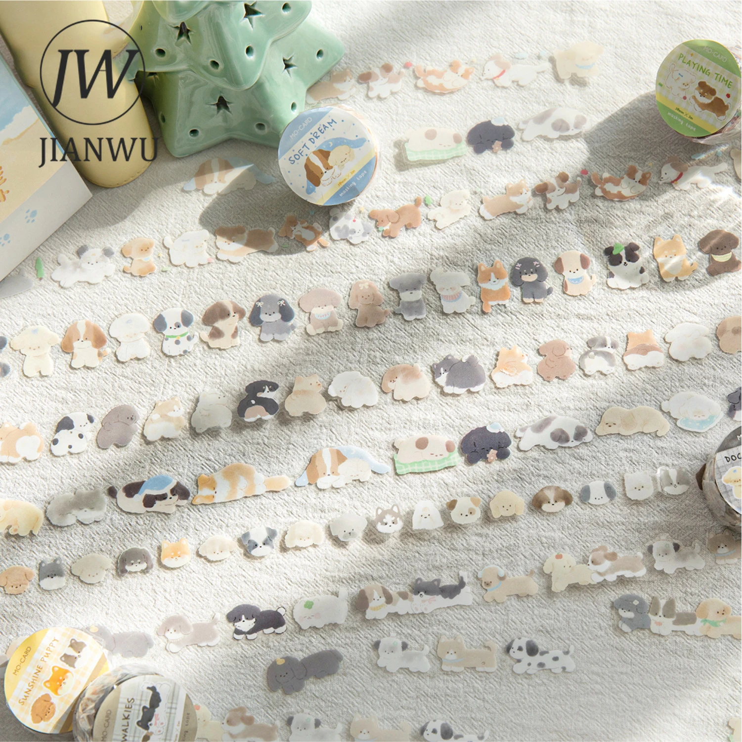 JIANWU Puppy Squad Serie Kawaii Hund Katze Landschaftsmotiv Material Collage Scrapbooking PET-Klebeband Kreatives DIY Journal Schreibwaren Image
