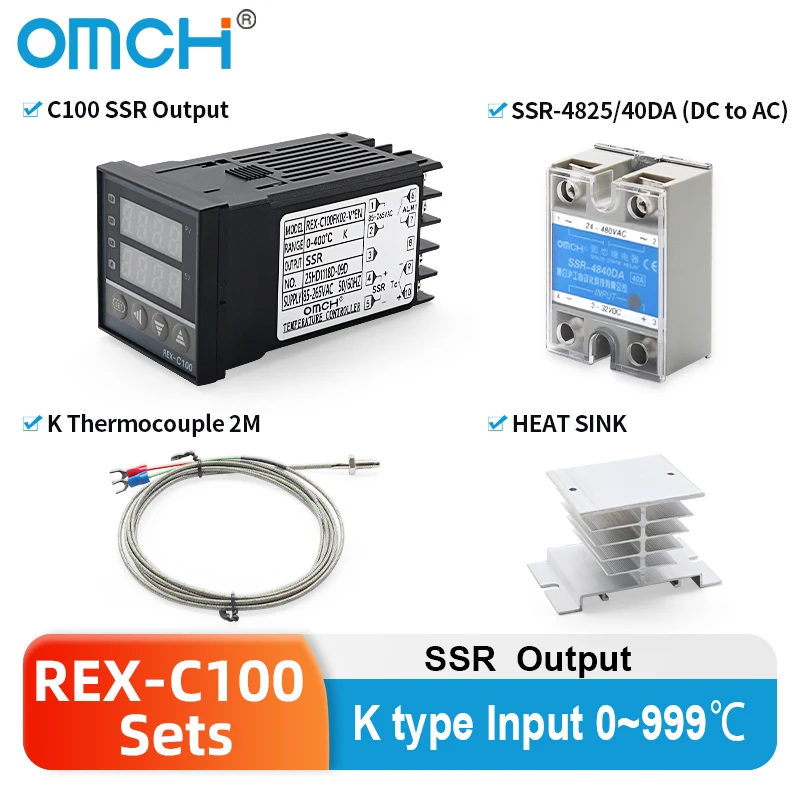 OMCH REX-C100 Thermotemperaturregler SSR-Ausgang PID Intelligente Digitalanzeige für den industriellen Einsatz Image