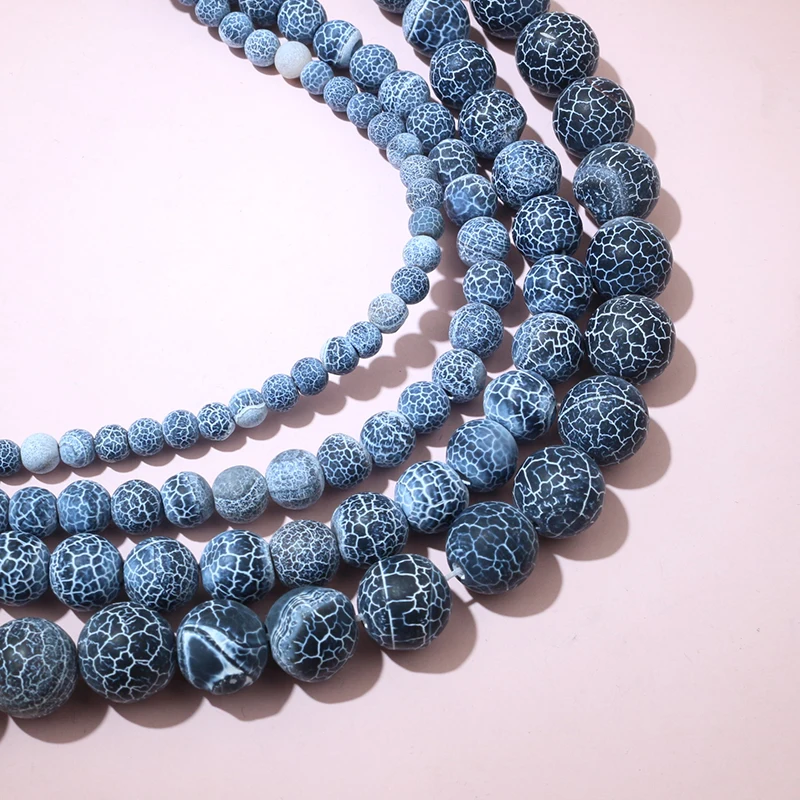 38–88 Stück 4/6/8/10 mm natürlicher Vulkanstein, marineblau, weiß, runde Perlen, DIY-Schmuckherstellung, Zubehör für Armbänder, Halsketten Image