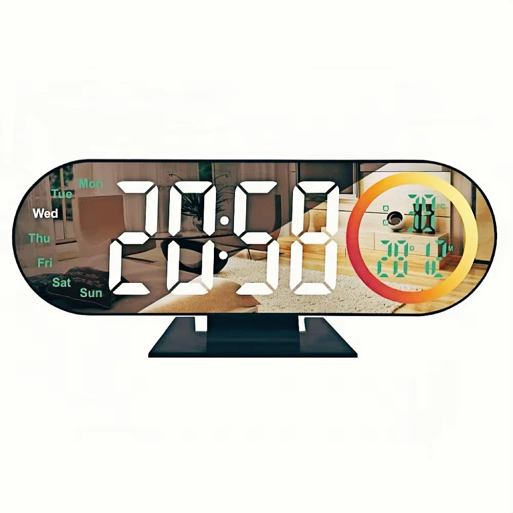 USB-betriebener digitaler Wecker mit RGB-Stimmungslicht TEMP Datum Woche 2 Alarm 12/24 Stunden Schlummer-Tischuhr Nachtmodus LED-Spiegeluhr Image