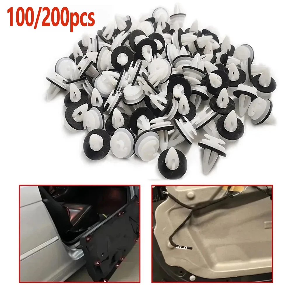 100/200 Stück Türverkleidungs-Clips, Befestigungselemente, Auto-Kunststoffnieten, Befestigungselemente, Push-Clips, weiß, Auto-Stoßstangen-Kotflügel-Befestigungselemente, Halter-Clips Image