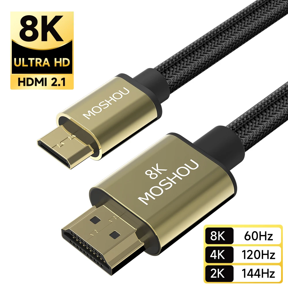 MOSHOU Mini HDMI zu HDMI-kompatibles Kabel 8K@60Hz 4K@120Hz High Speed HDMI zu Mini HDMI Kabel Bidirektionales 2.1-Kabel für HDTV Image