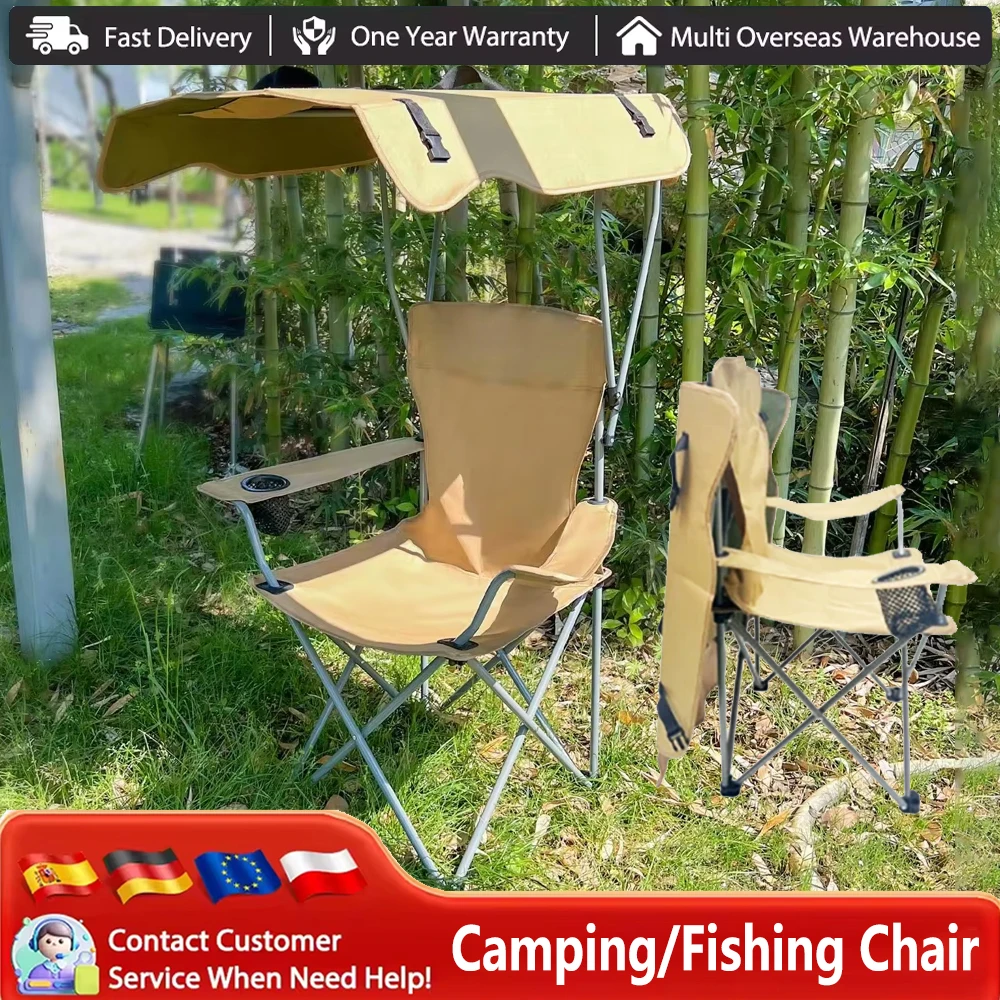 Campingstühle, tragbarer Klappstuhl mit Sonnendach, Outdoor-Aktivitäten, Angelstuhl, Strandstuhl, Picknick, Freizeit, Rasenstuhl Image