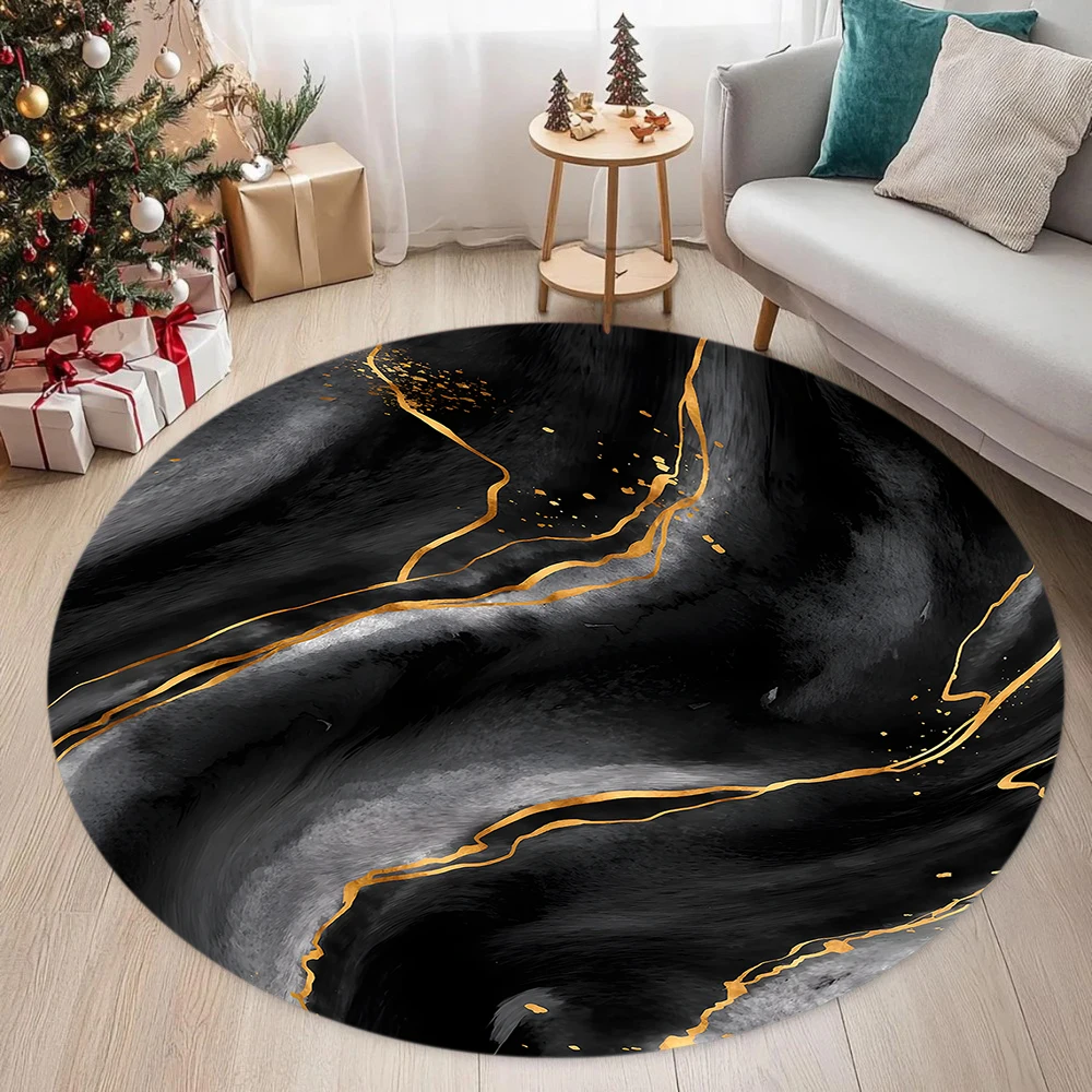 Luxuriöser runder Teppich mit Marmormuster, weich, rutschfest, leicht zu reinigen, für Wohnzimmer, Schlafzimmer, Gästehaus, Hotel, hochwertige Heimdekorationsteppiche Image
