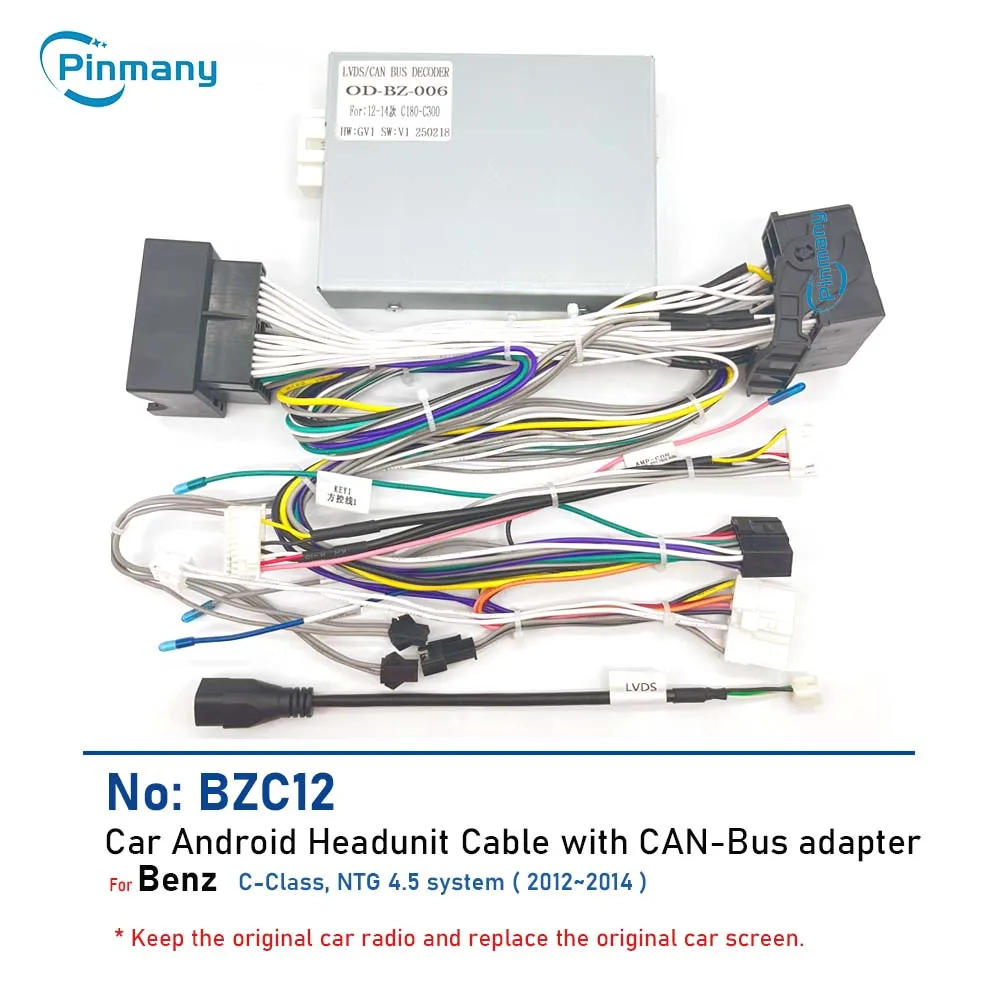 Pinmany Autoradio-Kabel BZC12 Stromkabelbaum-Adapter mit CAN-Bus-Decoder für Mercedes Benz C-Klasse NTG 4.5 System 2012–2014 Image