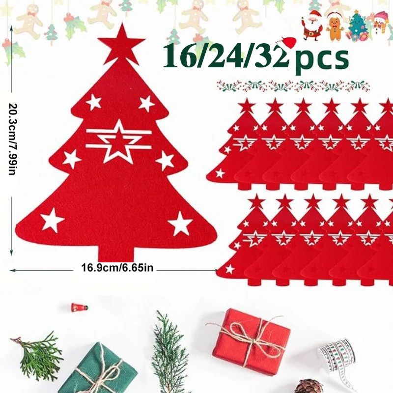 16/24/32 Stück Filz Weihnachtsbaum Messer und Gabel Matte Filz Tischdekoration Party Weihnachtsdekorationen