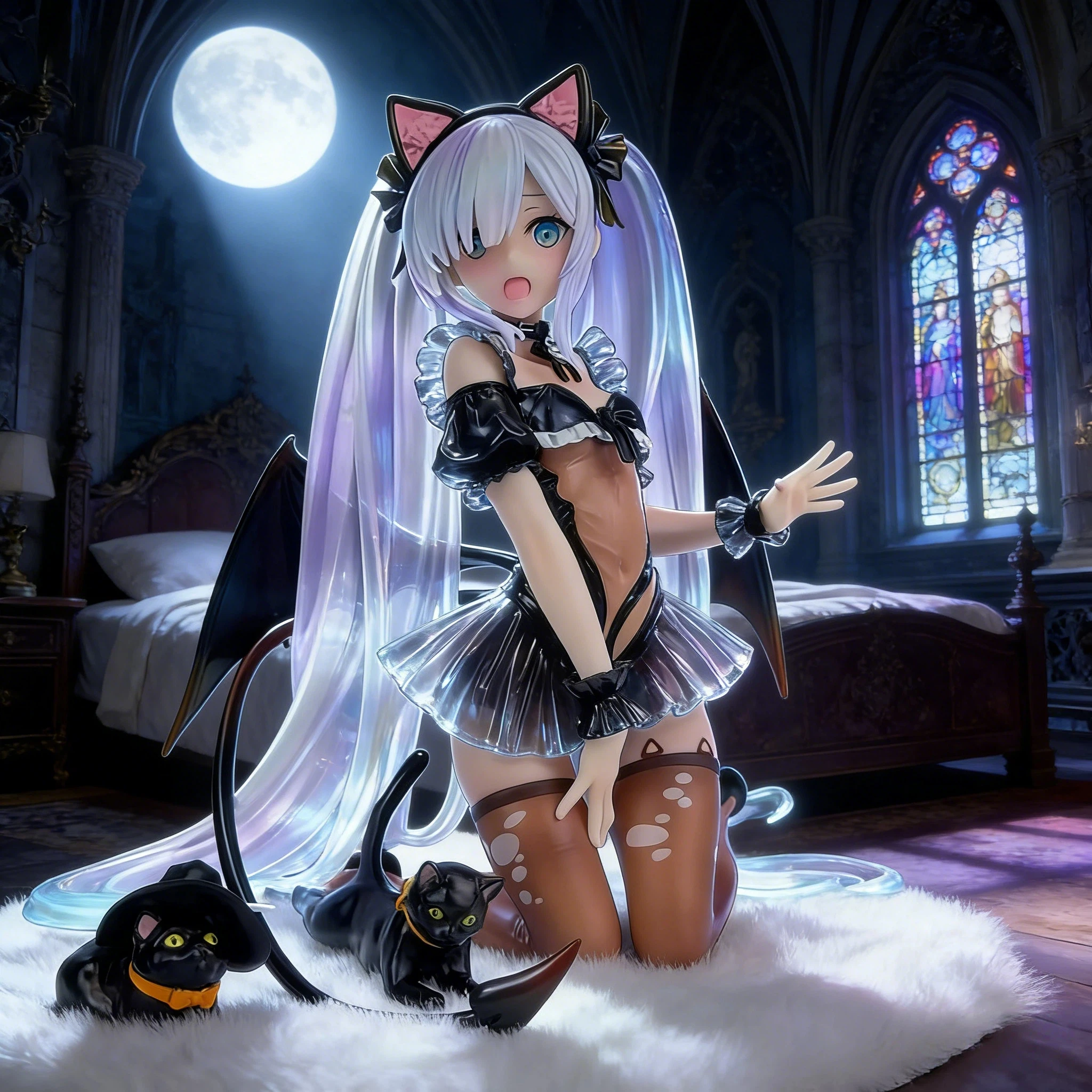 Azur Lane Janus Cat Ear Neko Devil Anime-Figur, 13,5 cm, bemalte PVC-GK-Statue, Desktop-Ornament für Anime-Fans und Sammler Image
