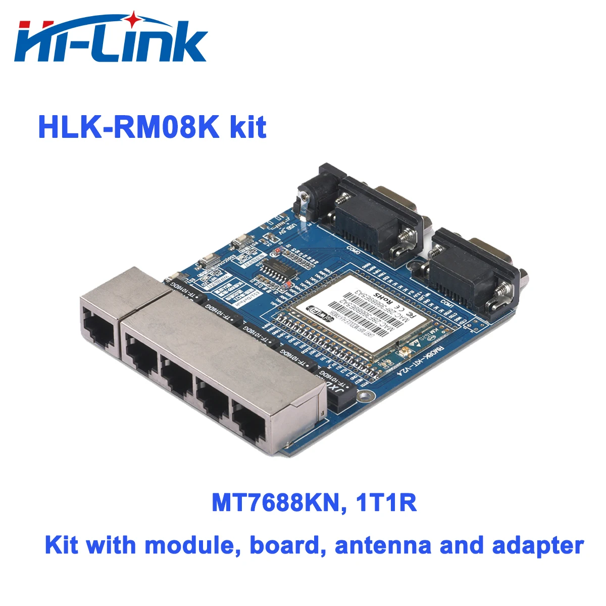 Hi-Link Heißer Verkauf MT7688K 2,4G IOT WiFi UART zu Ethernet Wireless Router Modul Kit mit Test Board HLK-RM08K Image