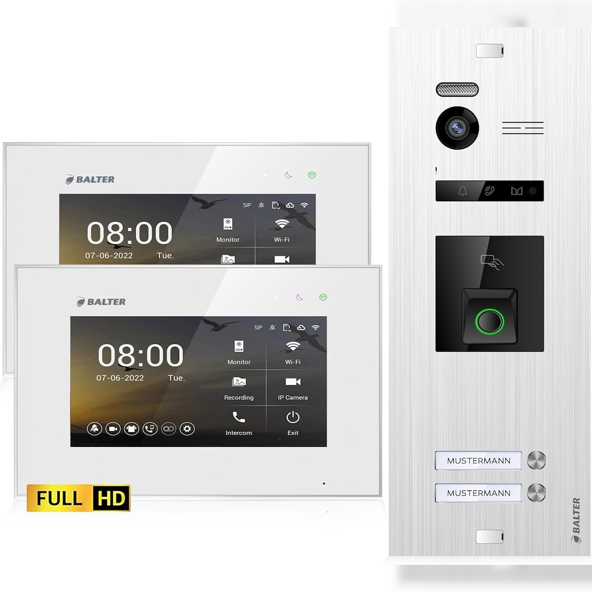 Balter Home HD Video Türsprechanlage mit Fingerprint und RFID für 2 Familienhaus, 2x Monitor, Balter EVO HD Fingerprint Image