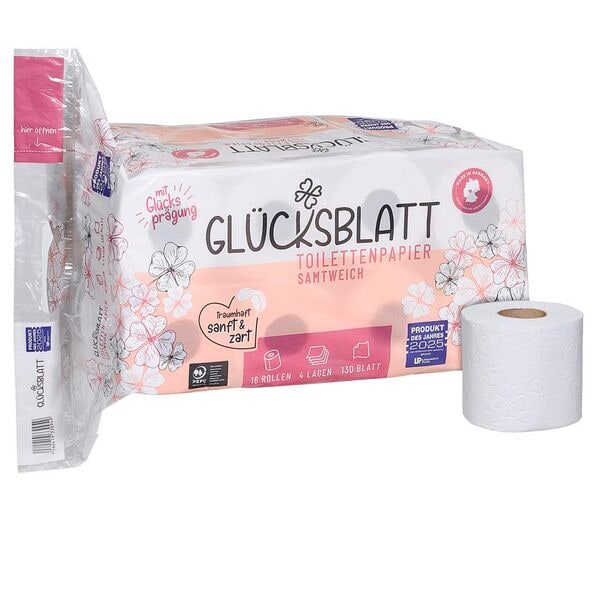 GLÜCKSBLATT Toilettenpapier samtweich 4-lagig 16 Rollen weiß Image