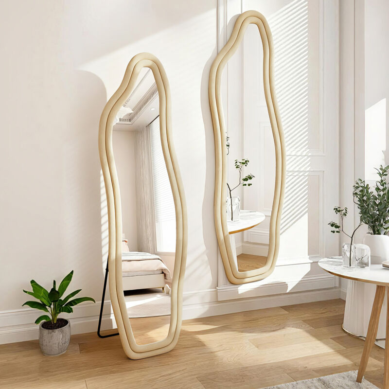 Specchio, Specchio Da Terra, Specchio Grande, Specchio Da Terra Di Design - Specchio Da Camera Grande 160x50 Cm Con Cornice In Velluto, Specchio Da Parete Moderno, Giallo