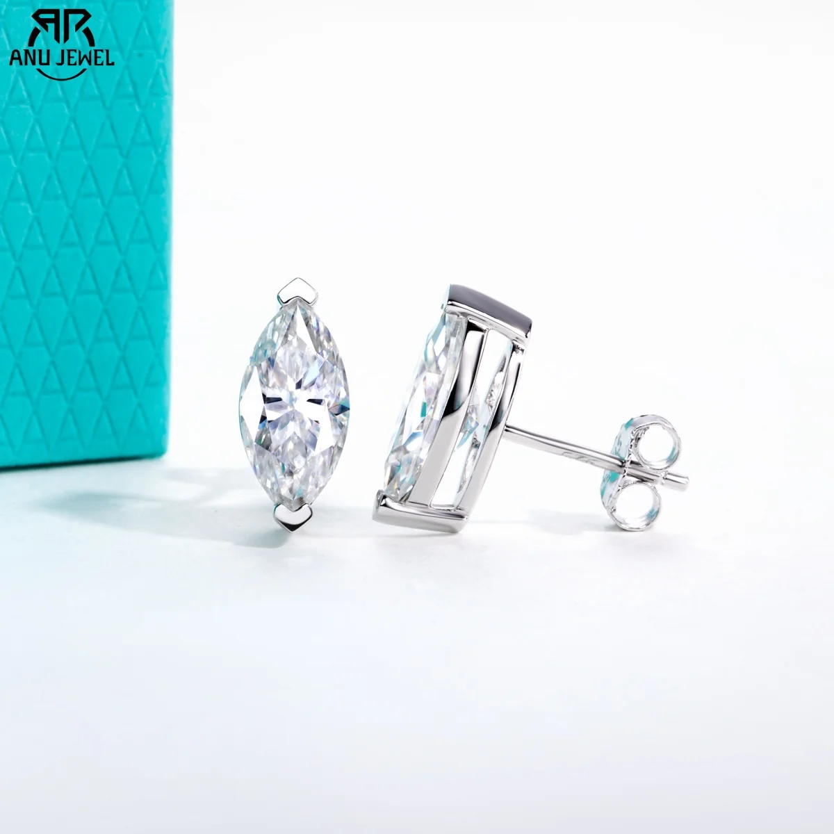 AnuJewel 1cttw-6cttw Marquise Moissanit Ohrringe 925 Sterling Silber D Farbe VVS1 Moissanit Klassischer Ohrstecker für Damen Image