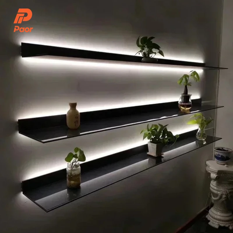 50-150cm LED-Wandregal zur Wandmontage, Regale mit LED-Lichthalterung, Minimalistische Dekoration, Aluminium-Bücherregal Wandregal Image