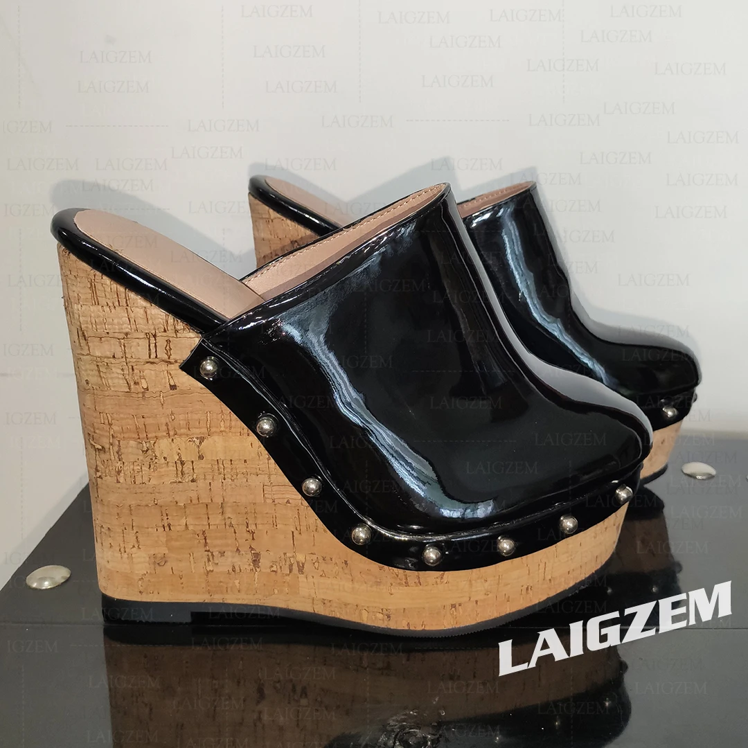 ZHIMA Frauen Pumpen Plattform Keile Sandalen Runde Kappe Nieten High Heels Schuhe Frau Pumpt Schuhe Frau Große Größe 39 41 46 47 52